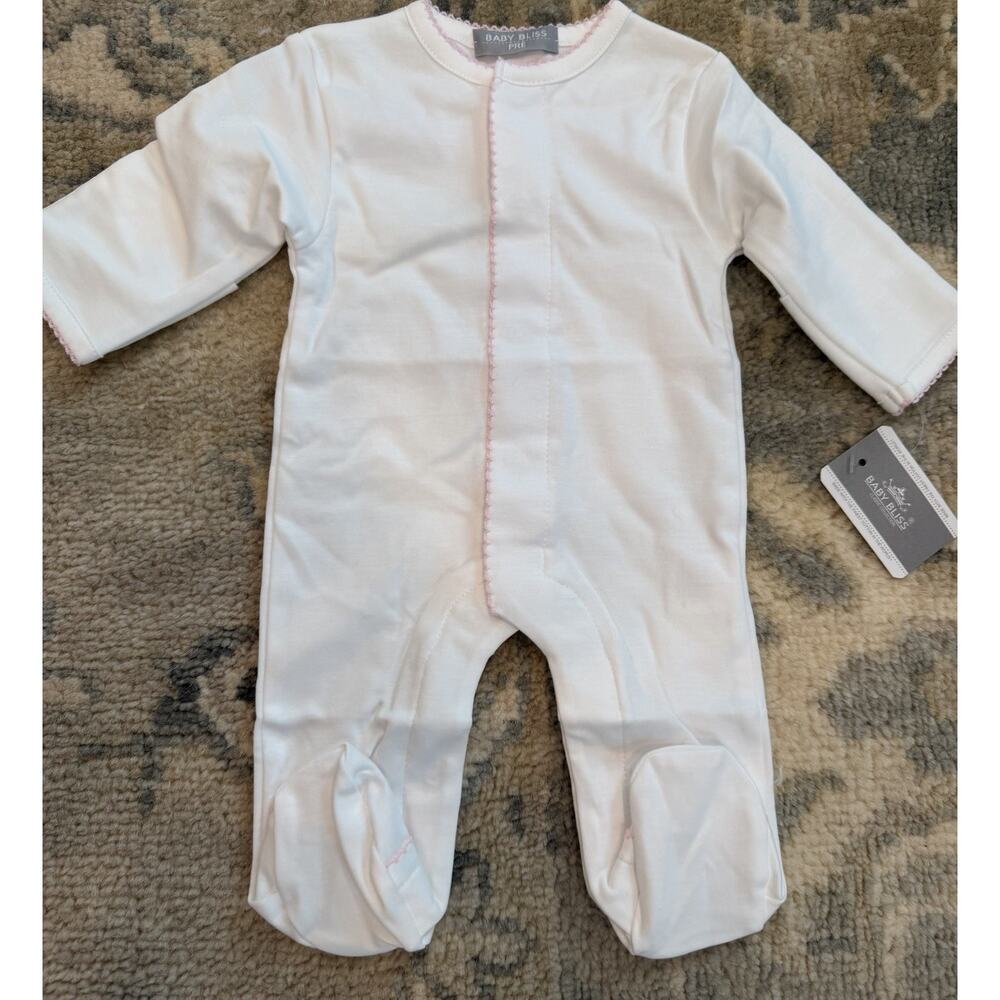 Baby Bliss Sz Premie 100% Pima Cotton White Pink Pima Cotton Footie NWT
